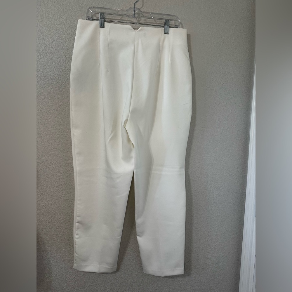 Zara high waist tuxedo trouser pant in Ecru/Ivory cropped straight leg - Picture 3 of 6